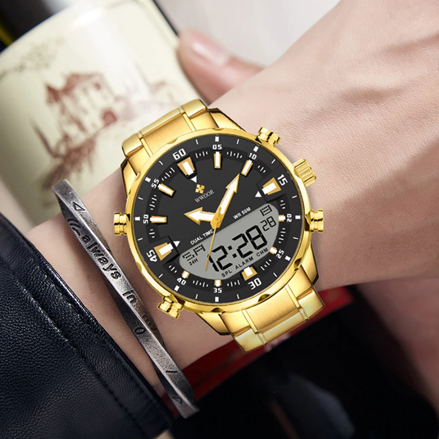 WWOOR Luxury Men's Sports Digital LED Quartz Waterproof Watch