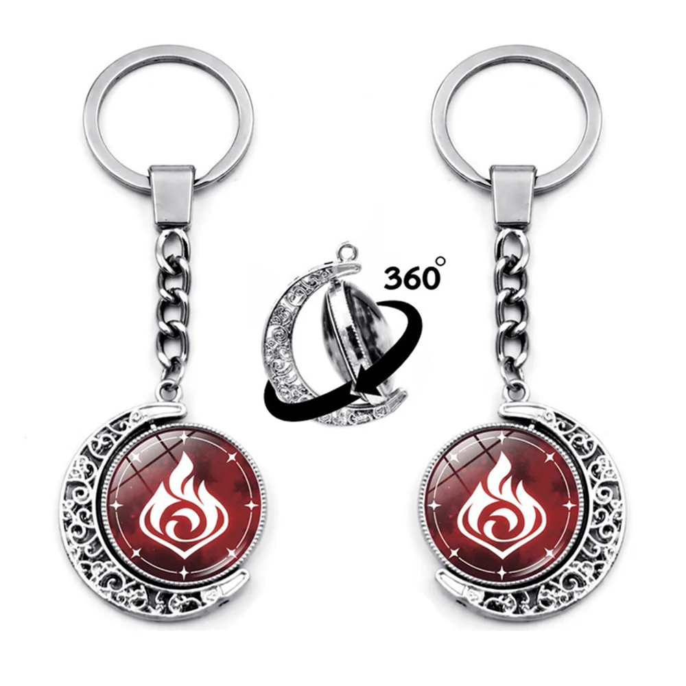 Genshin Impact Keychain 360 Degrees Rotated Moon Pendant Game Eye Of God Metal Key Chain Ring For Men Women Cute Keychain Charms. 