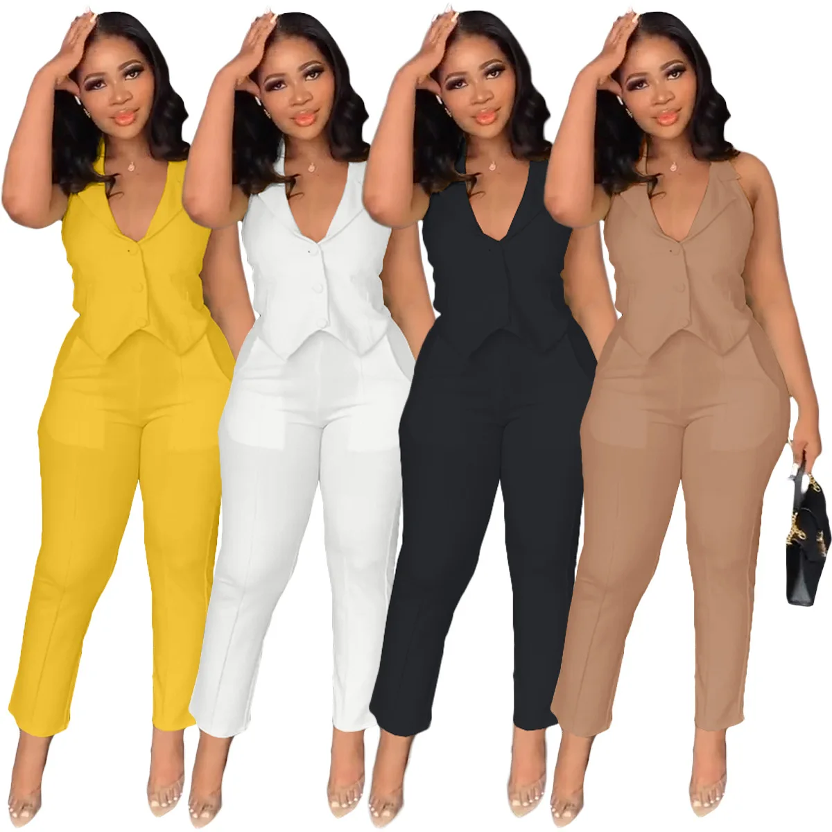 Casual Women Tracksuit 2 Piece Set Sleeveless Tank Top Shirt + Long Pants Streetwear Sportsuit Matching Clothes For Women Outfit