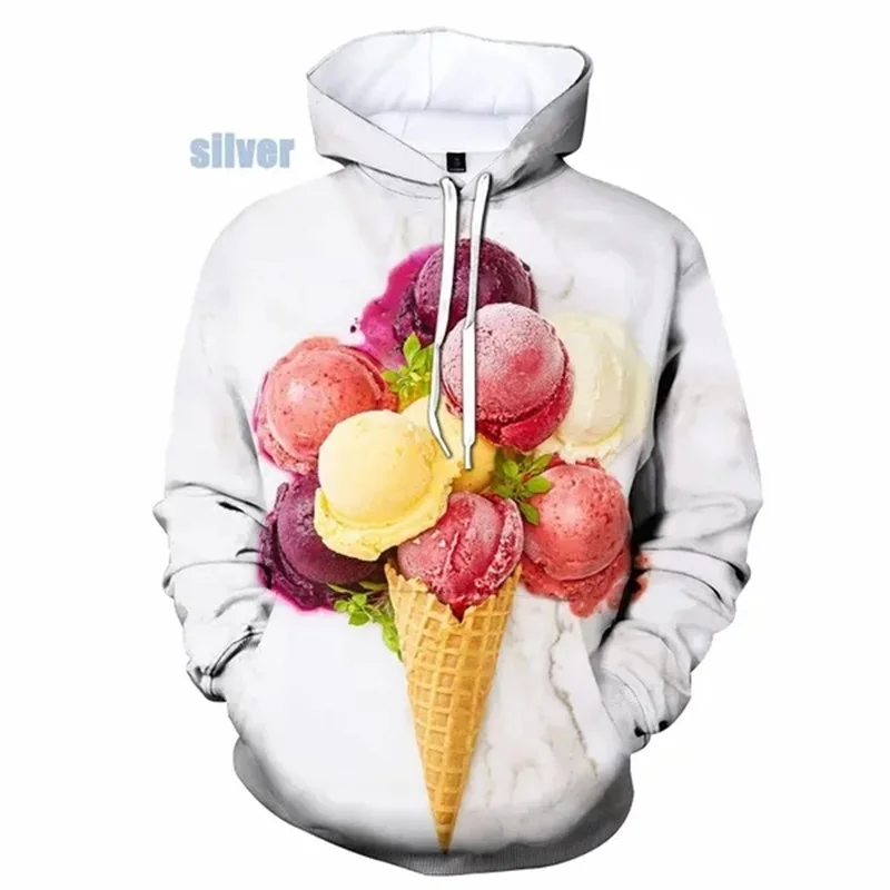 3D Print Funny Ice Cream Graphic Hoodies For Men Women Casual Plus Size Sweatshirt Hoodies Tops Mens Pullovers Streetwear 3