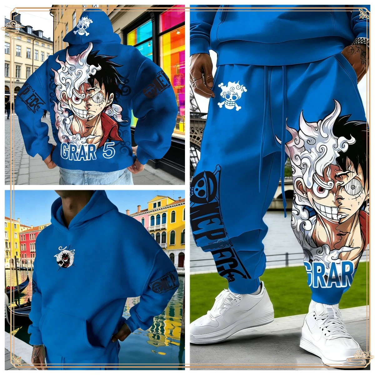 Anime One Piece Luffy Zoro Pantaloni tuta con tasche