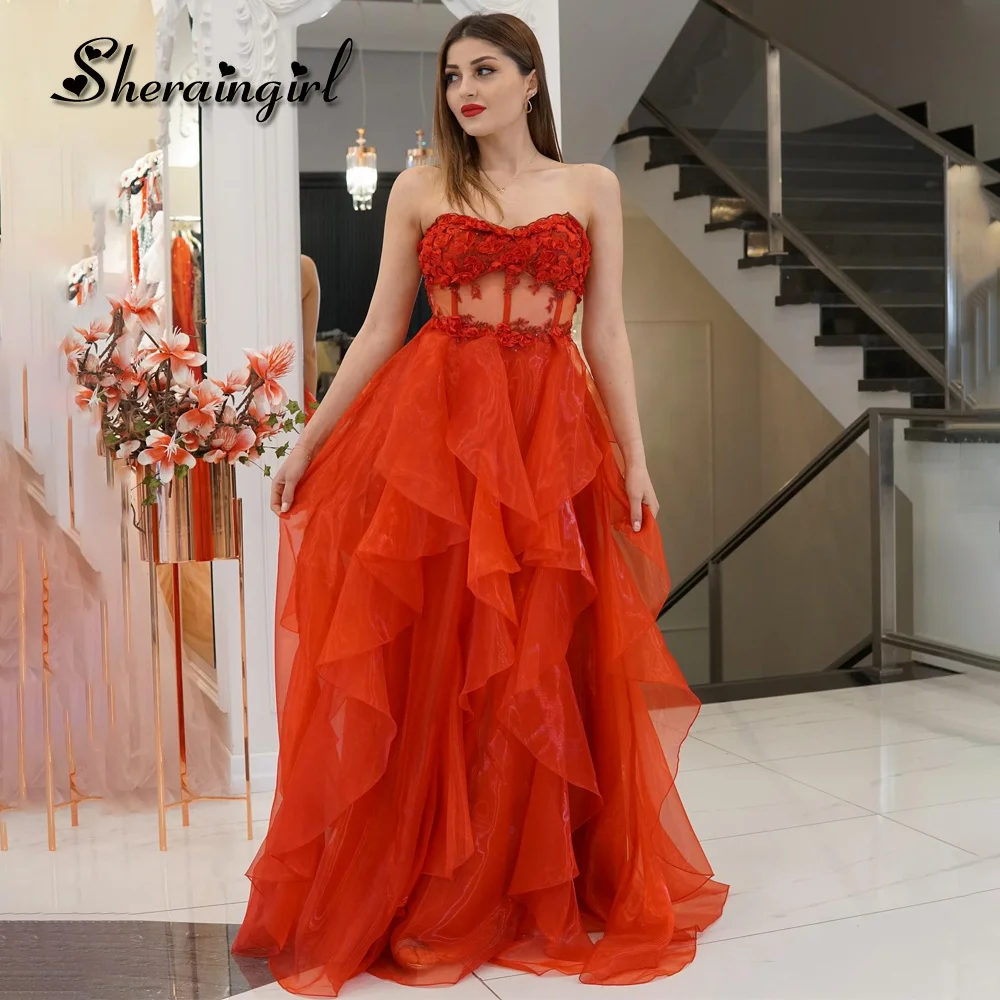 

SHERAIN Romantic Attractive Prom Dresses Appliques Sweetheart Ruffles Floor Length Vestidos de Ocasión Formales Drop Shipping