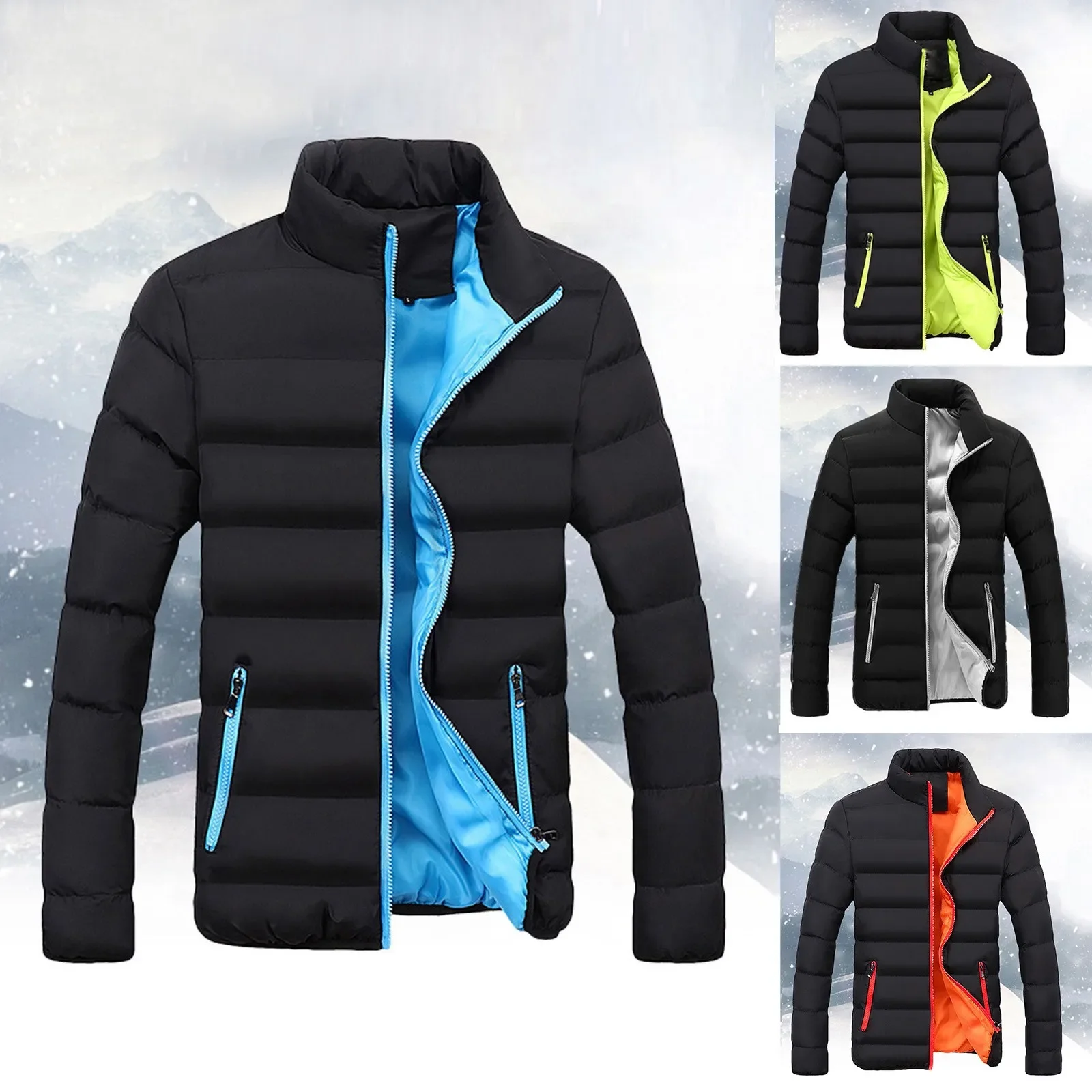 Winter Casual Men Warm Outwear Slim Fit Thick Bubble Coat Casual Jacket Outwear Casual Stand-collar Cotton Jacket Outerwear