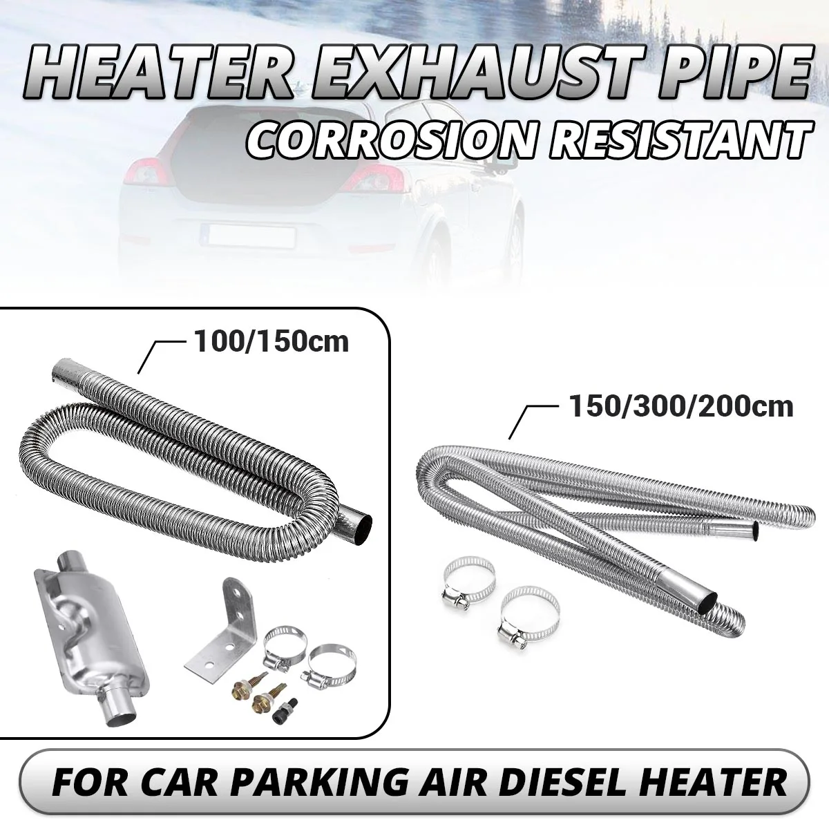 60-300cm Air Parking Heater Exhaust Pipe with Clamps Heater Ducting Fuel Tank Exhaust Pipe Hose Tube For Diesel