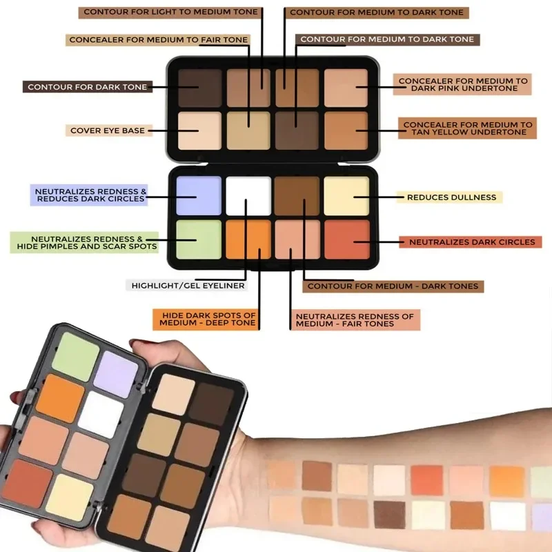 12-Color Iron Box Blusher Plate Multi-Color Cream Blush Plate Concealer Contour and Highlighter Palette Makeup Blush Face