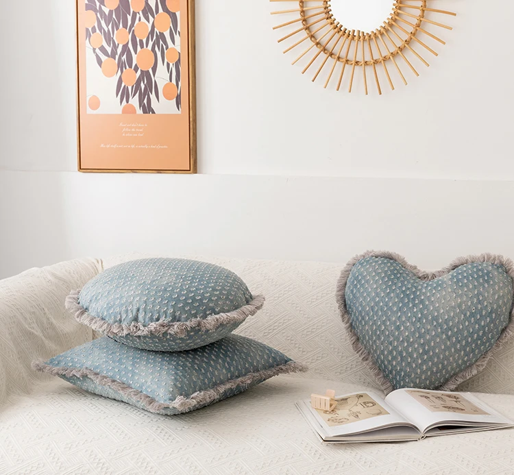 Kissen bezug mit Fransen 45x45cm quadratischer Herz kreis Denim Wohnkultur für Schlafs ofa Wohnzimmer Schlafzimmer – Detail 12