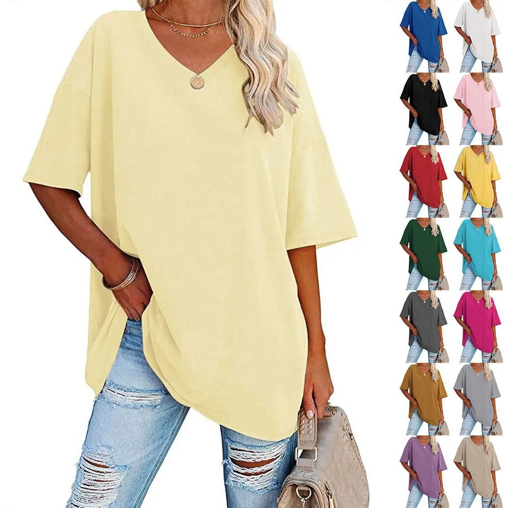 Women's Short Sleeve T Shirt - Cotton Broadcloth Polyester Fabric Top, Loose Fit Tee