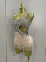 Luxury Sparkly Rhinestones Sexy Mesh Tassels Bodysuit Gloves Women Eveing Birthday Party Nightclub Performance Stage Costume - Image 2