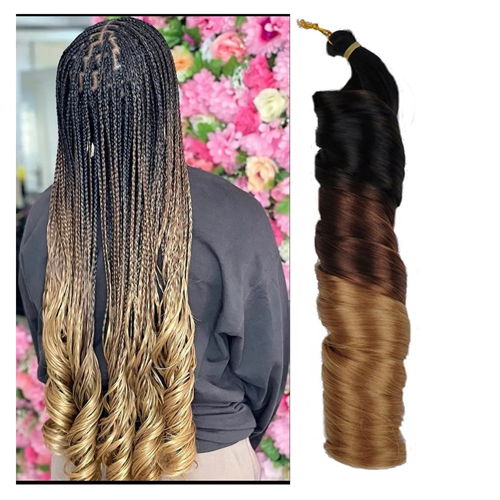 Soft Spiral Curly Crochet Braid Hair Synthetic Extensions French Curl Loose Wave Braid Color Brown Black Blonde 22 Inch 150g 2