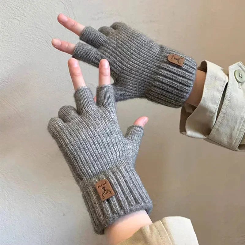 Women Men Short Outdoor Half Finger Gloves Fingerless Knit Wrist
