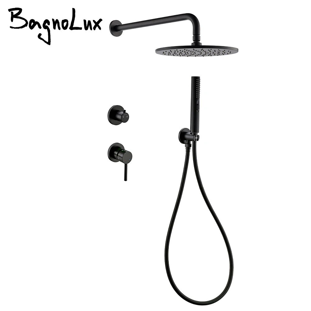 Bathroom Faucet Black Brass Built Installation Rain Shower Head Hand Sprayer With Seat Two-Function And Hot Cold Mixing Switch Bathroom Faucet Bathroom Shower Faucet Set Thermostatic Mixing Valve