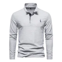 Nouvelles chemises POLO à manches longues pour hommes d'automne et de printemps avec col rabattu : hauts de sport entièrement en coton, brodés et décontractés. 1