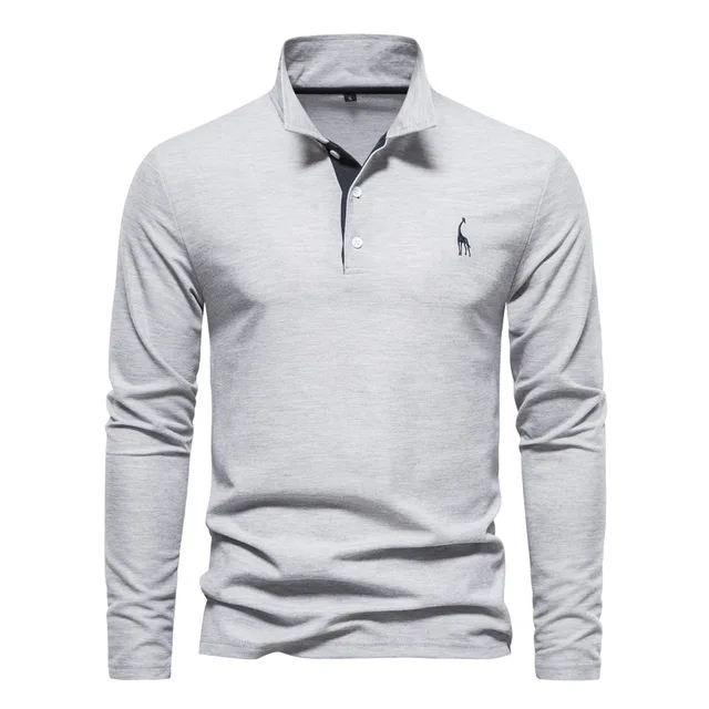 Nouvelles chemises POLO à manches longues pour hommes d'automne et de printemps avec col rabattu : hauts de sport entièrement en coton, brodés et décontractés. 1