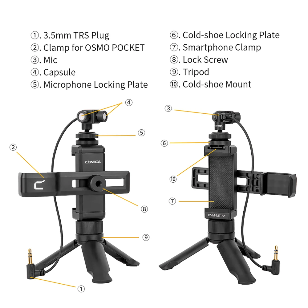 COMICA XY Cardioid CVM-MT-K1 Mini Dual-Mic Smartphone Video Kit For Osmo Pocket 180 Degree Adjustable Metal Housing Microphone