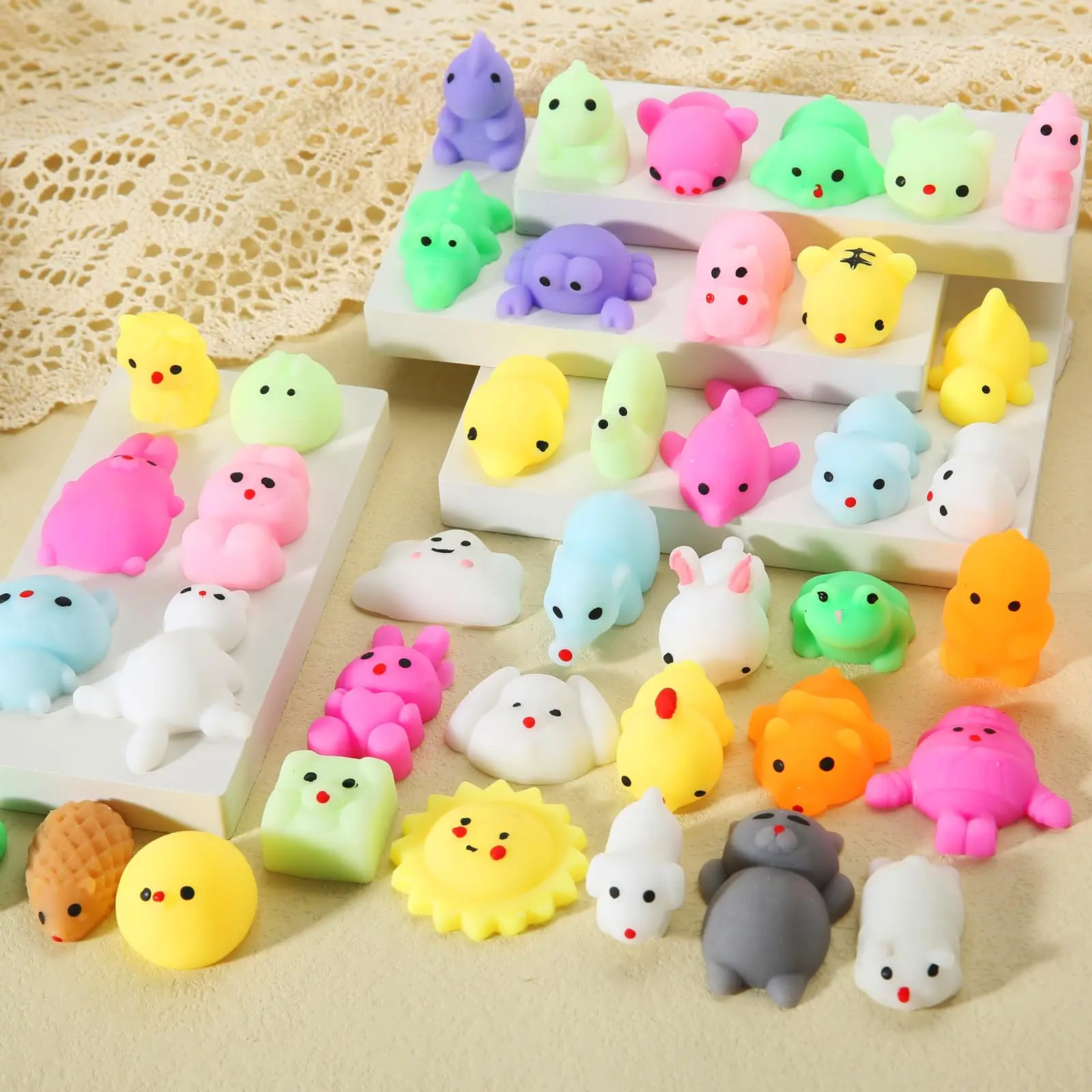 50-5 Pack Mochi Squishy Toys for Kids,Squishies Sensory Bulk Toys,Stress Relief Toys, Party Favors Mini Animals Toys Set
