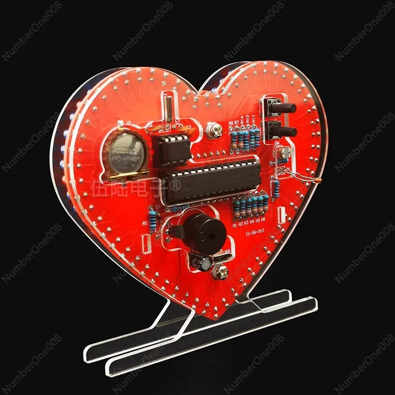 하트 모양 회전 LED 디지털 시계 온도 표시 다중 애니메이션 DIY 전자 키트 용접 키트 TJ-56-513B