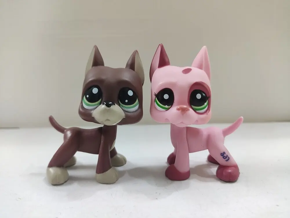 2pcs Littlest Pet Shop Pink Great Dane Dog LPS 2598 5701 Kids Birthday Gift Toys 