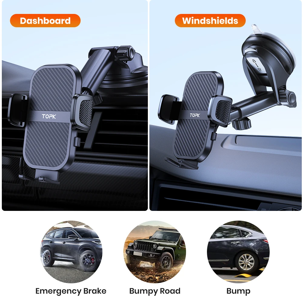 Car Phone Holder Mount Adjustable Cradle 360° Rotation for Car Dashboard/Windscr