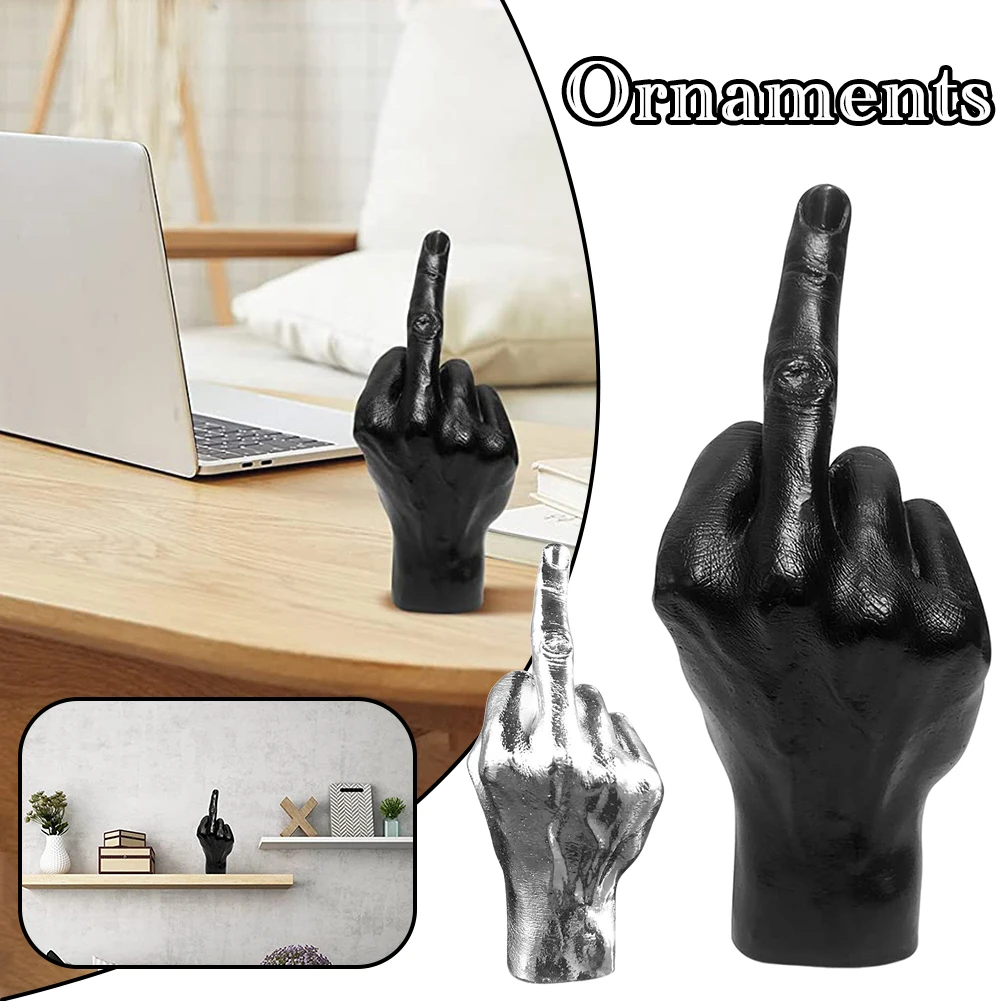 Statua Dito Medio In Resina - Decorazione Divertente Per Tavolo O Scrivania, Colore Argento - Foto 2