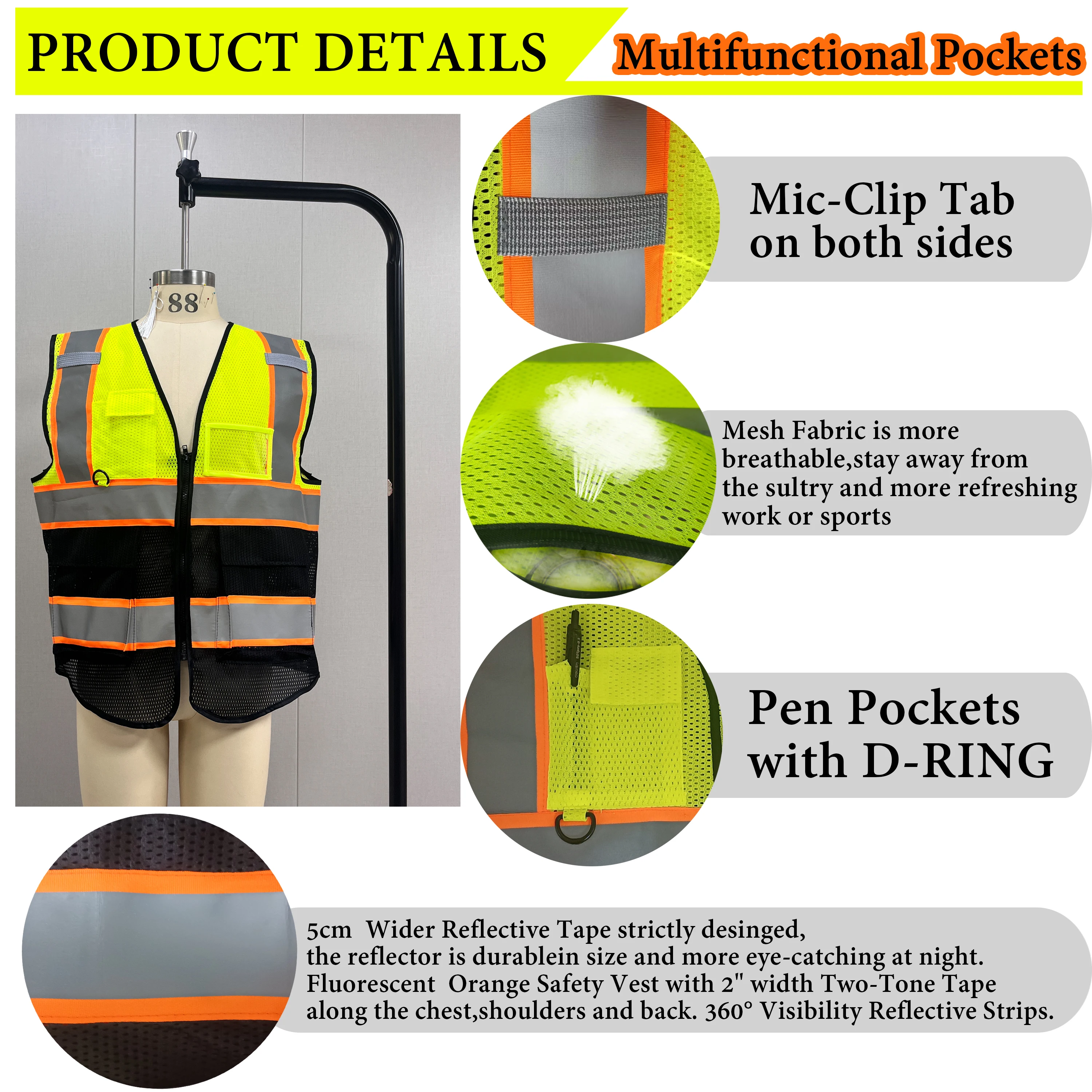 Mesh Safety Vest Your Text Reflective Motocycle Vest Hi Visibility Construction Work Uniform Security ANSI reflective safety vest