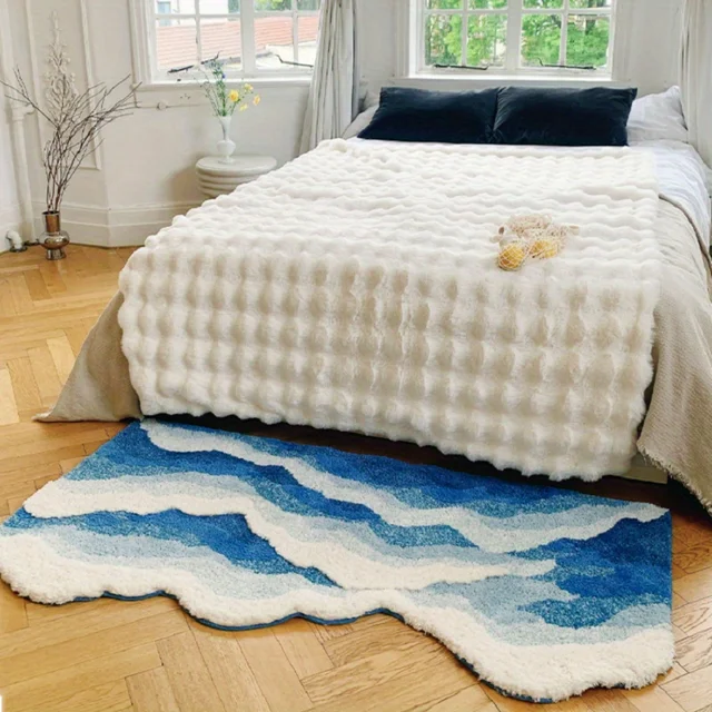 Tappeto floccato con onde marine blu Tappeto per camera da letto Tappeto per corridoio Tappetino per pavimento Zerbino Estetico Decorazioni per la casa 5