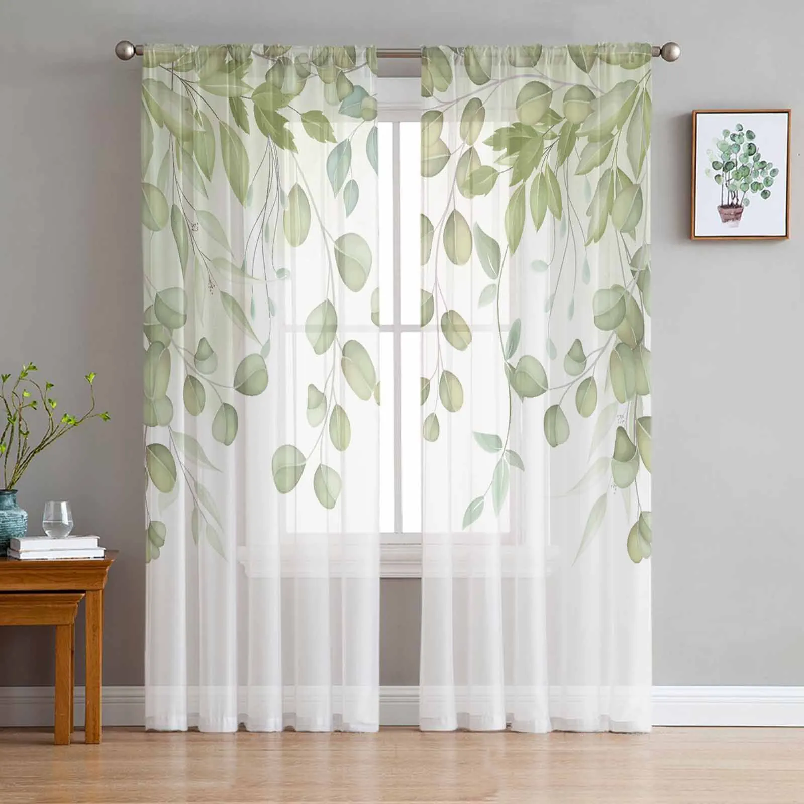

Countryside Plant Flowers Watercolors Tulle Voile Curtains for Bedroom Living Room Window Curtain Sheer Curtains Organza Drapes