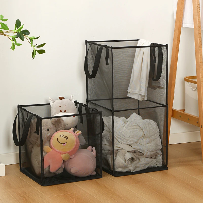 Folding Laundry Basket Organizer for Dirty Clothes Bathroom Clothes Mesh Storage Bag Household Wall Hanging Basket Frame Bucket