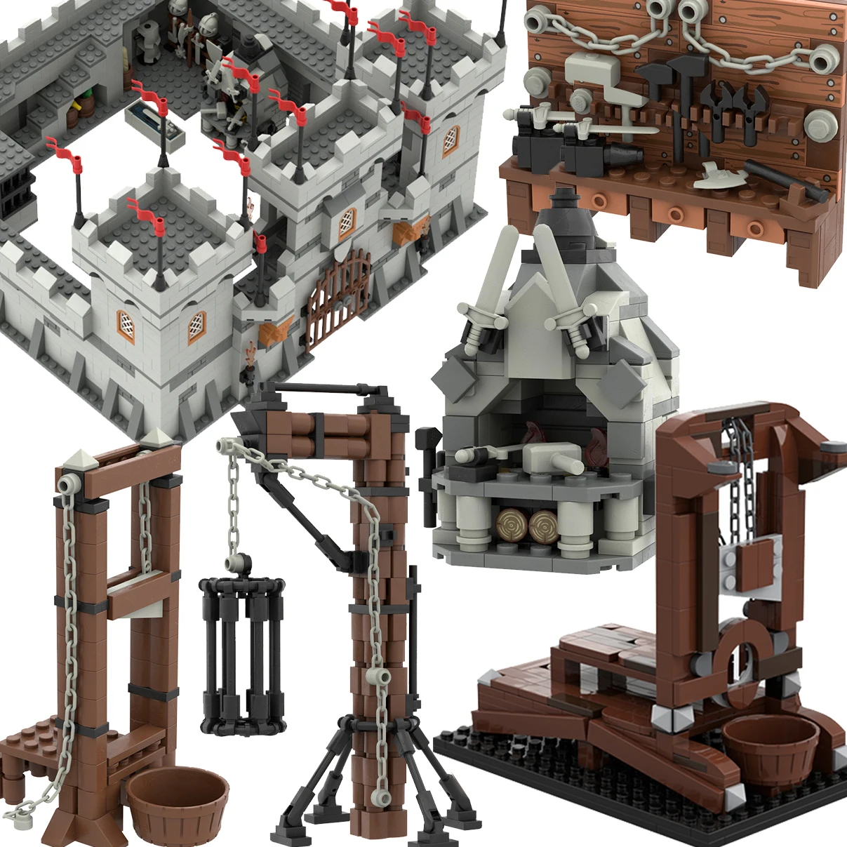 

Medieval Castle Hanging Cage Guillotine Building Blocks Kit Stable Furnaces Tool Stand Bricks Assemble Toys Children Gift