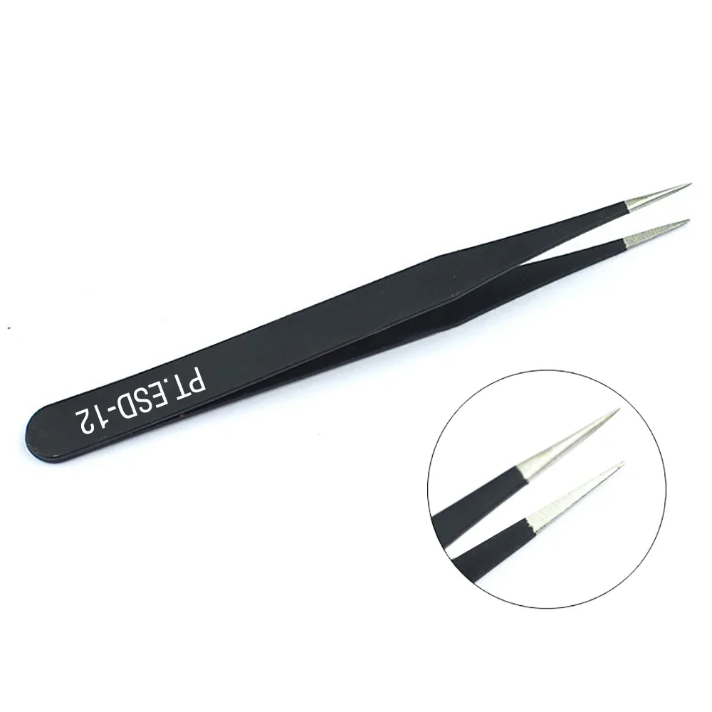 Stainless Steel Black Curved Straight Eyebrow Tweezers Anti Acid Nipper Rhinestone Picking Tool False Eyelash Nail Art Tool 3