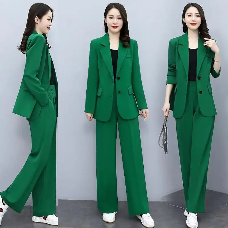 2024 Spring New Casual Suit Jacket Pants Two-piece Women's Fashion Loose Blazers Trousers Set Female Elegnat Professional Wear