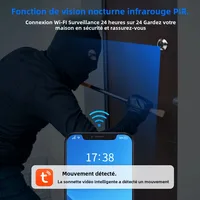 Sonnette de porte avec caméra judas WiFi Smart Life Tuya 140 °   Détecteur de mouvement PIR à batterie 1080P 5000mAh, visionneuse numérique IR, conversation bidirectionnelle 5
