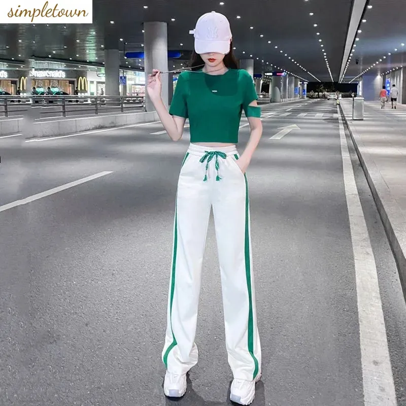Fashion slim fit short sleeved sports set 2024 spring/summer Korean version new women's set two-piece set