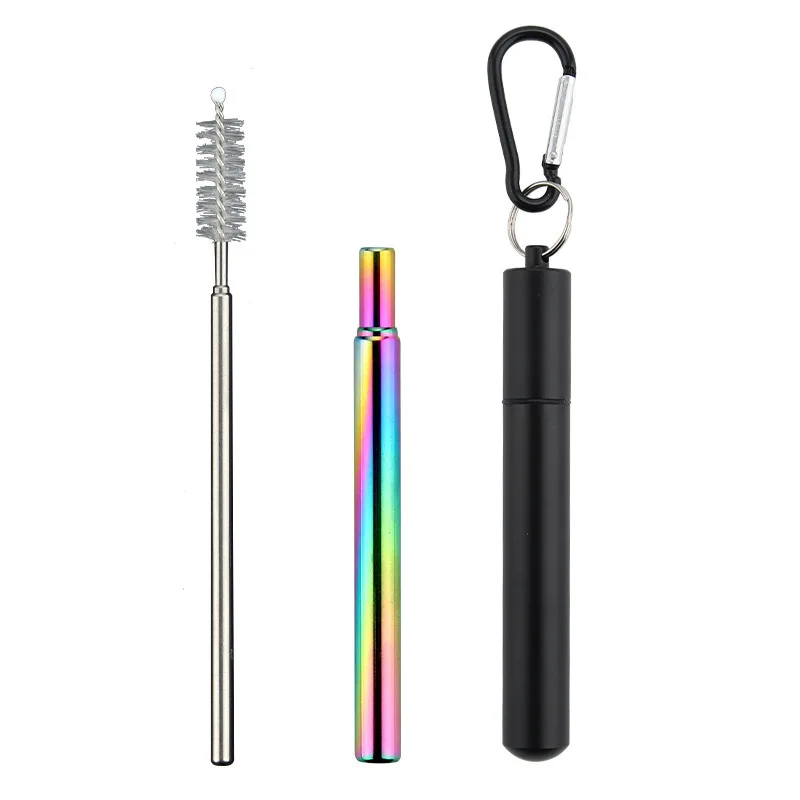 Reusable Telescopic 304 Stainless Steel Metal Straw with Cleaning Brush Portable Drinking Set for Travel with Case drinking straws metal straw set