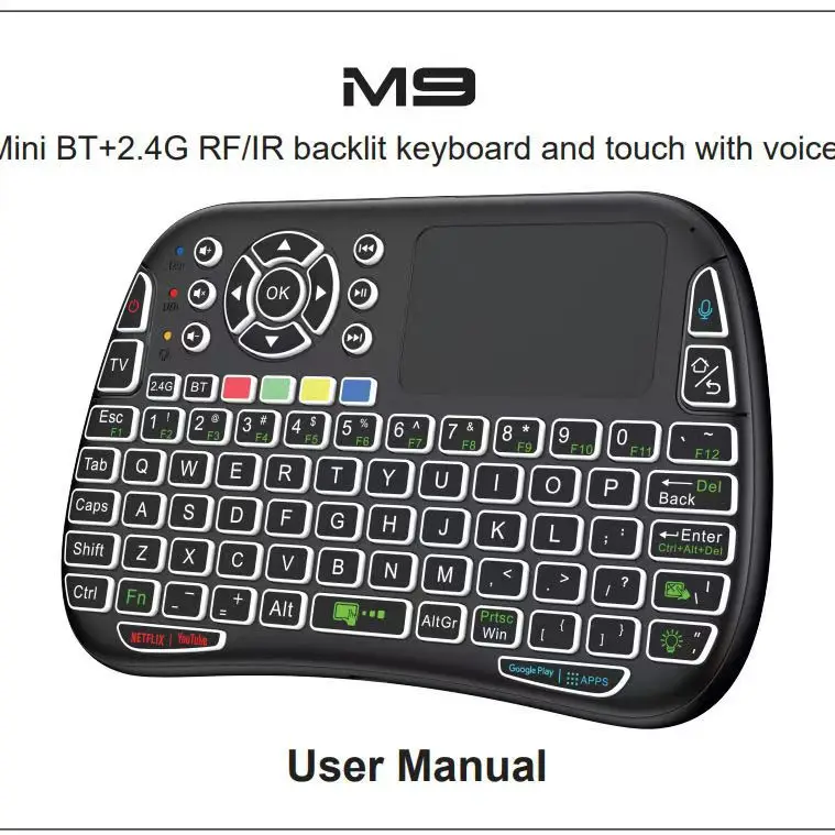מקלדת אלחוטית 2.4G עם תאורת רקע, סוג C, קול, למידת IR, עכבר אוויר, שלט מרחוק, משטח מגע לקופסת טלוויזיה אנדרואיד, מחשב, מיני BT