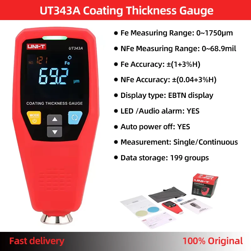UNI-T Coating Thickness Gauge UT343A UT343D UT343E 0-2000&micro;m Car Film Paint Thickness Tester TFT Screen Display With Bluetooth