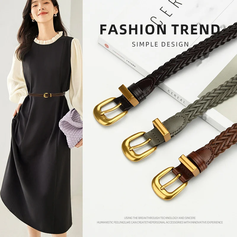 New Handmade Woven Belt Retro Versatile Dress Jeans Needle Buckle Casual Women's Belt_voghion.com
