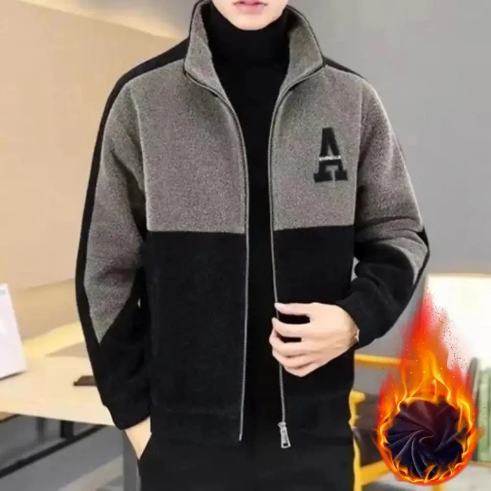 

Super Soft Warm Men Cardigan Thick Warm Men's Winter Coat with Stand Collar Soft Zipper Closure Stylish Cardigan Jacket for Fall