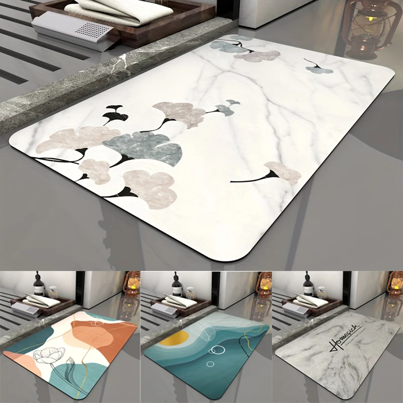 Flower Super Absorbent Diatom Mud Shower Door Mats Waterproof Entrance Carpet Non Slip Bath Area Rugs for Home Living Room Decor