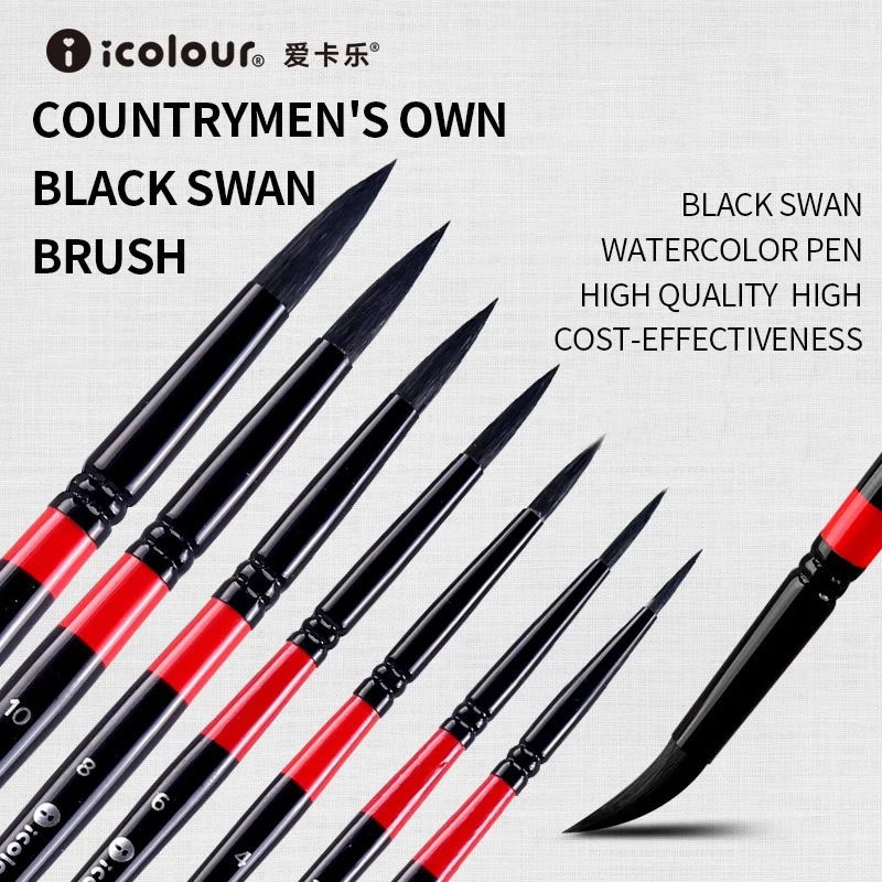 IColour Professional Squirrel Hair Painting Brush Set Black Handle Round Brush Watercolor Acrylic Gouache Oil Painting Brushes 5