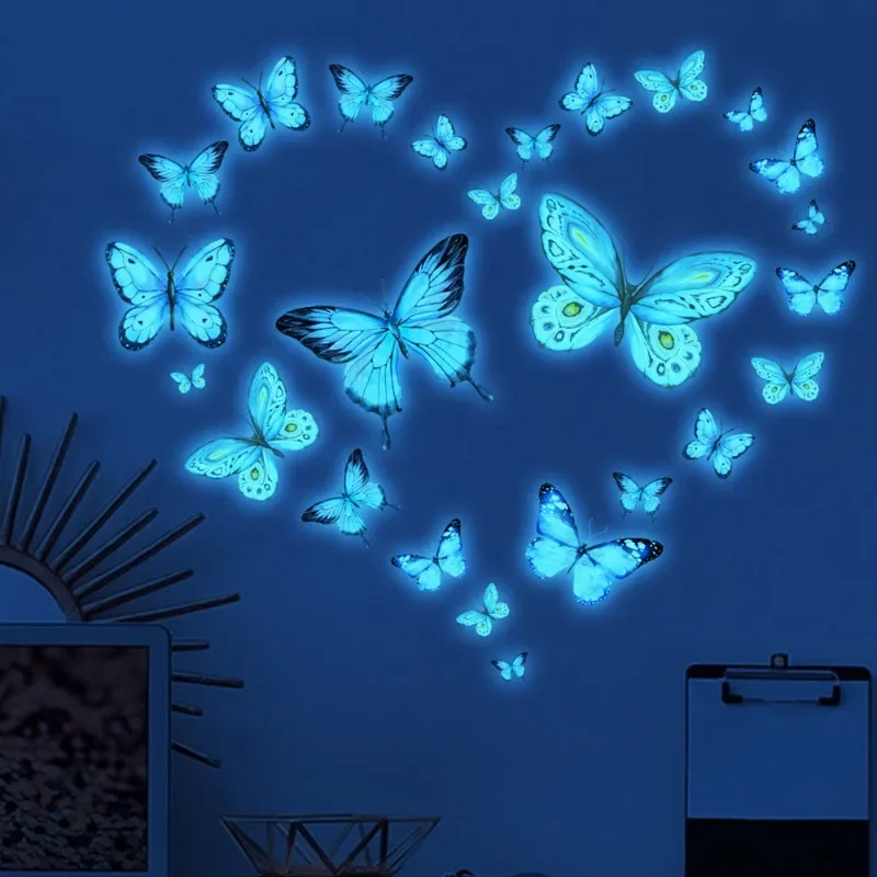 Creative Luminous Wall Sticker luminous wall stickers 1-10sheets Blue Butterfly Wallpaper Living Kids Room Decoration DIY Modern Art Home Decor Supplie