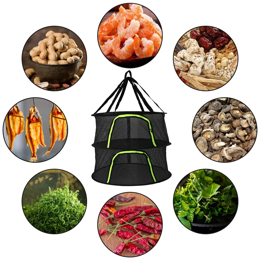 Herbs Drying Net 2 Layers Hanging Basket Folding Rack For Vegetable Flowers Buds Plants Organizer Mesh Dryer Bag With Zipper 2