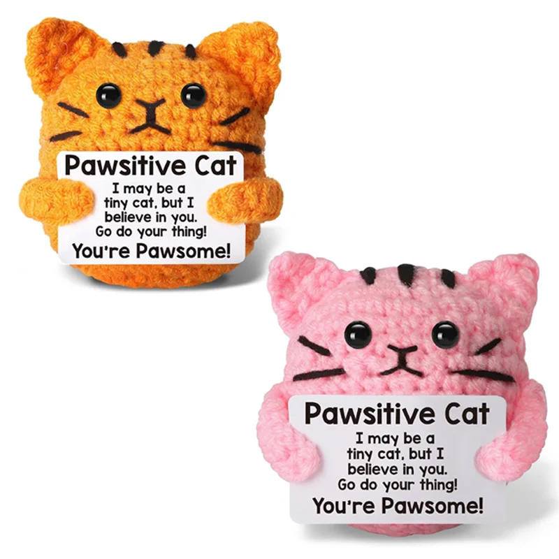 Funny Crochet Positive Energy Cat Doll Handmade Knitted Flower Bee Ornament Christmas Gifts with Card Home Room Decoration 3 S82501c66613f4203b49ab16ab4c63cc6X
