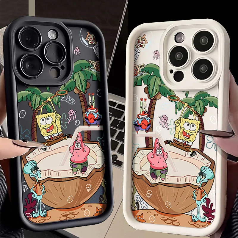 Luxury Cute Spongebob Stand Phone Casing For IPhone 11 12 13 14 Pro Max