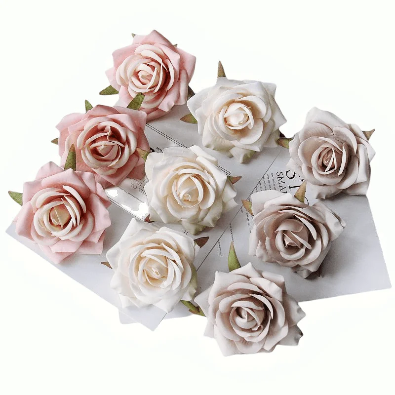 

6Pcs 7cm Silk Rose Artificial Flowers Heads For Wedding Decoration Rose DIY Wreath Gift Box Scrapbooking Craft Fake Flower Head