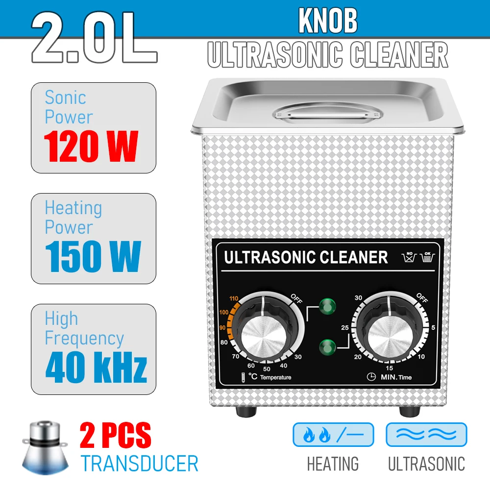 초음파 청소기 목욕 2L 60W/120W 스테인레스 바구니 히터 타이머 초음파 가전 제품 220V EU 플러그