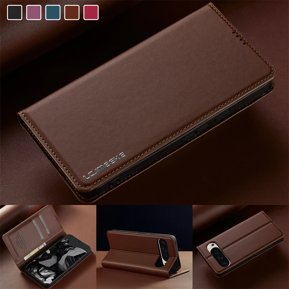 Leather Wallet Flip Case with Card Holder & Kickstand - Shockproof Protective Phone Cover