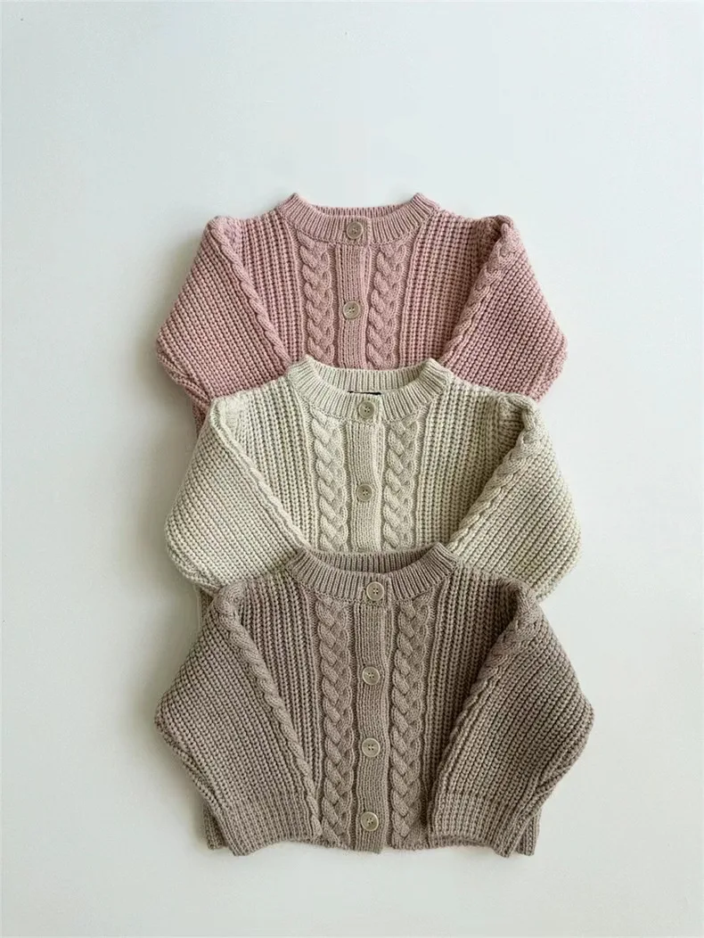 

Baby Girls Sweater Cardigan Spring Autumn Korean Toddler Sweater Boys Solid Color Knitted Cardigan Coat 0-3Y Kids Cotton Jacket