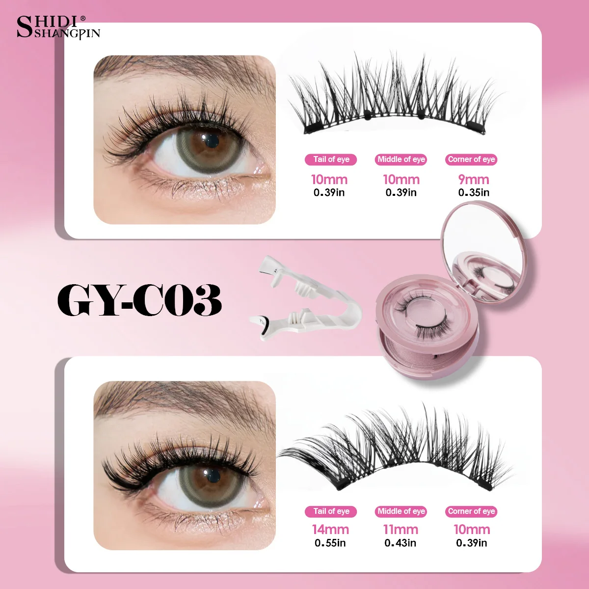 Fake Eyelashes 2 Pair Reusable Magnetic Eyelashes Tweezers Set With mirror Magnetic Lash Extension Natural Curler False Eyelashes