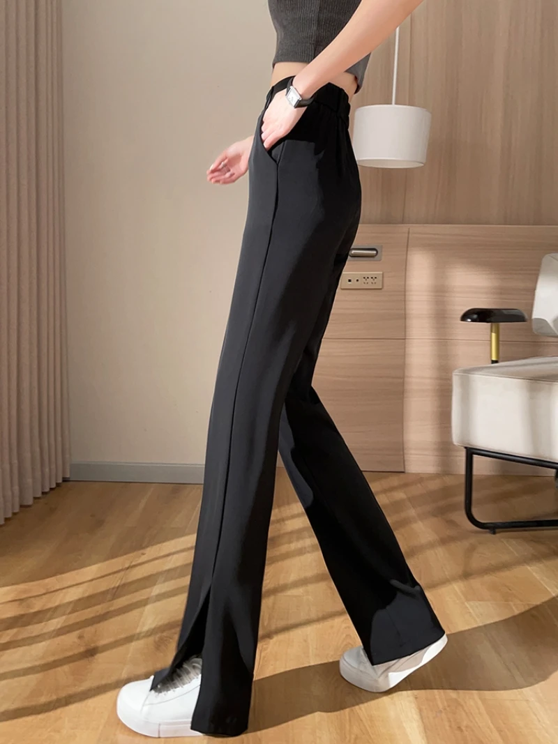 Plus Size Slit Front Black Flare Pants for Women Korean Style Casual Office  Lady Business Work Trousers High Waist Suit Pants