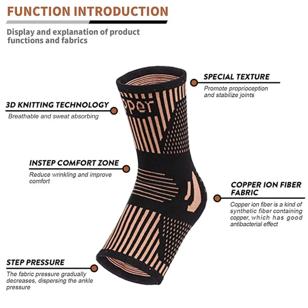 1Pcs Copper Ankle Brace Support for Men & Women Ankle Compression Sleeve Socks for Plantar Fasciitis Sprained Achilles Tendon fitness ankle straps ankle straps ankle support compression socks ankle wrist cuffs ankle socks ankle support brace